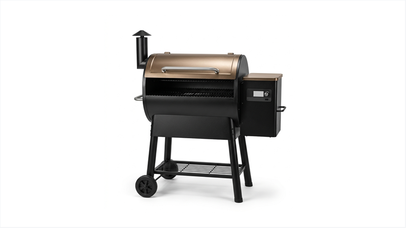 Traeger Pro 575 wood pellet grill review showing cooking chamber and porcelain grates